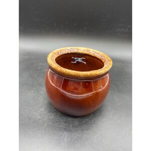 Hull Pottery Mirror Brown Drip Glaze Bean Pot Custard Cup Oven Proof USA Vintage